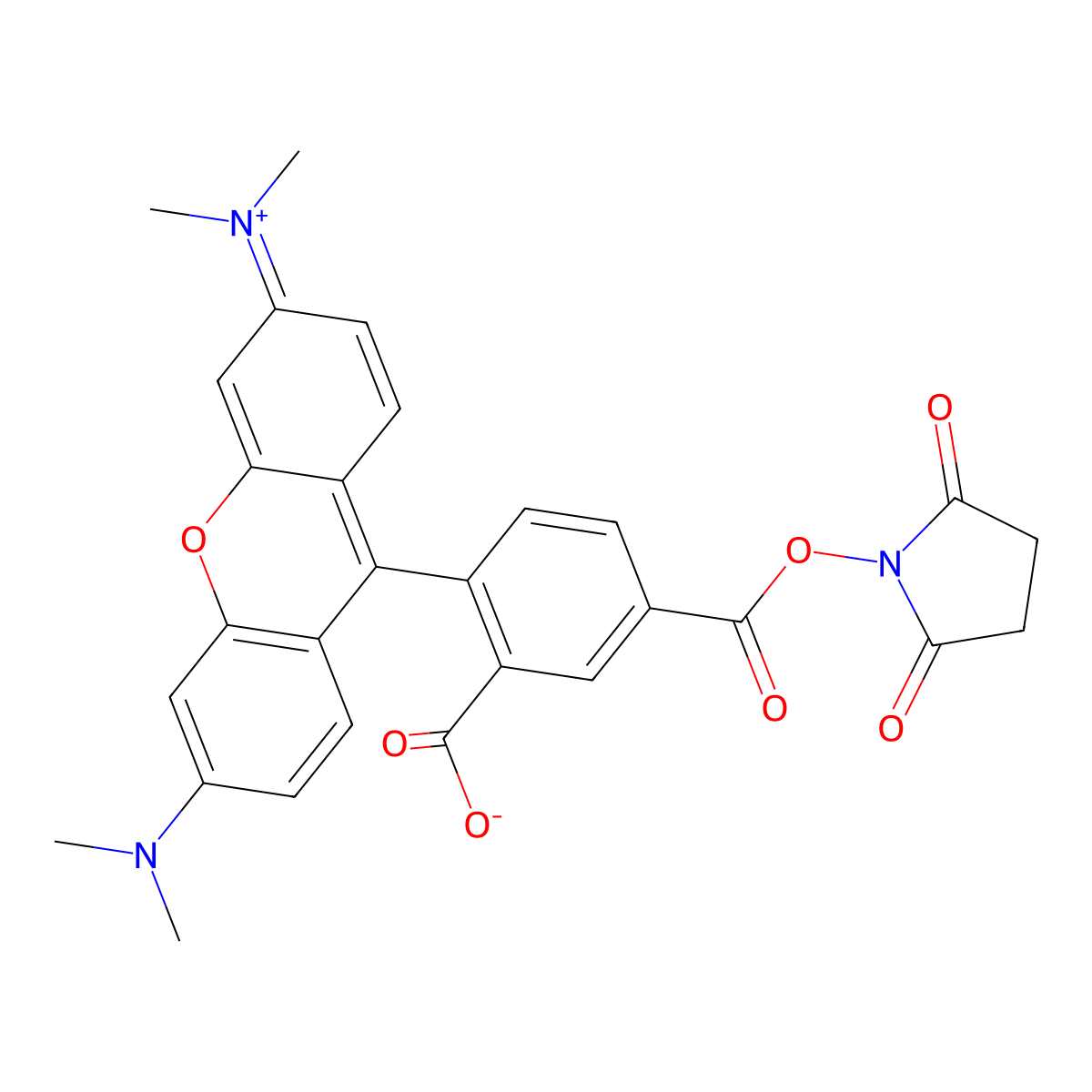 xanthylium, 9-2-carboxy-4-(2,5-dioxo-1-pyrrolidinyl)oxycarbonylphenyl-3,6-bis(dimethylamino)-, inner salt molecular structure, CAS 150810-68-7