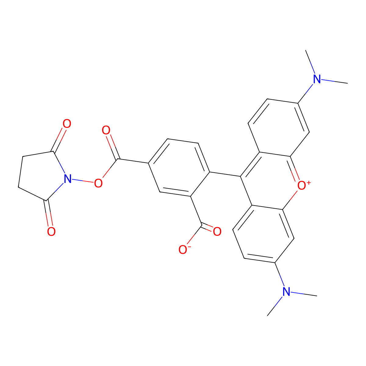 xanthylium, 9-2-carboxy-4-(2,5-dioxo-1-pyrrolidinyl)oxycarbonylphenyl-3,6-bis(dimethylamino)-, inner salt molecular structure, CAS 150810-68-7