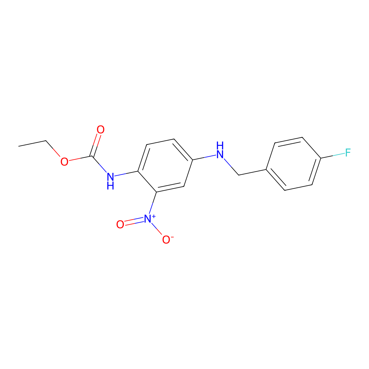 Ethyl(4-((4-fluorobenzyl)amino)-2-nitrophenyl)carbamate molecular structure, CAS 150812-23-0