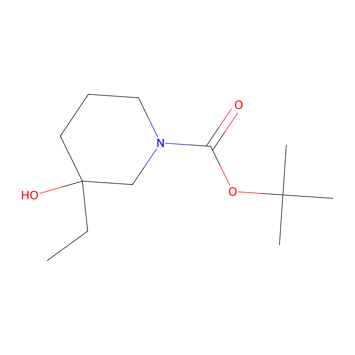 Tert-butyl 3-ethyl-3-hydroxypiperidine-1-carboxylate molecular structure, CAS 1508200-67-6