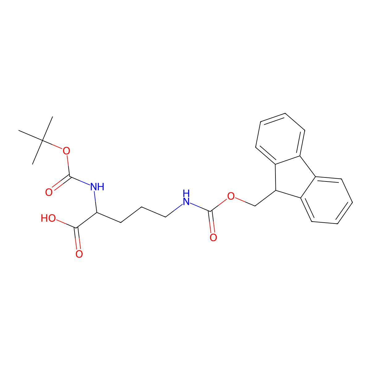 (2S)-2-(((tert-butoxy)carbonyl)amino)-5-((((9H-fluoren-9-yl)methoxy)carbonyl)amino)pentanoic acid molecular structure, CAS 150828-96-9