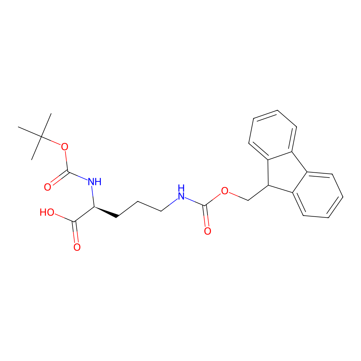 (2S)-2-(((tert-butoxy)carbonyl)amino)-5-((((9H-fluoren-9-yl)methoxy)carbonyl)amino)pentanoic acid molecular structure, CAS 150828-96-9