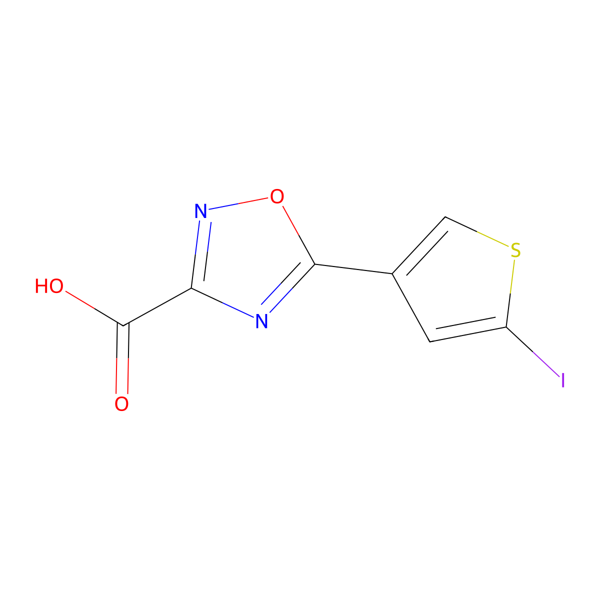 5-(5-Iodothiophen-3-yl)-1,2,4-oxadiazole-3-carboxylic acid molecular structure, CAS 1508347-42-9