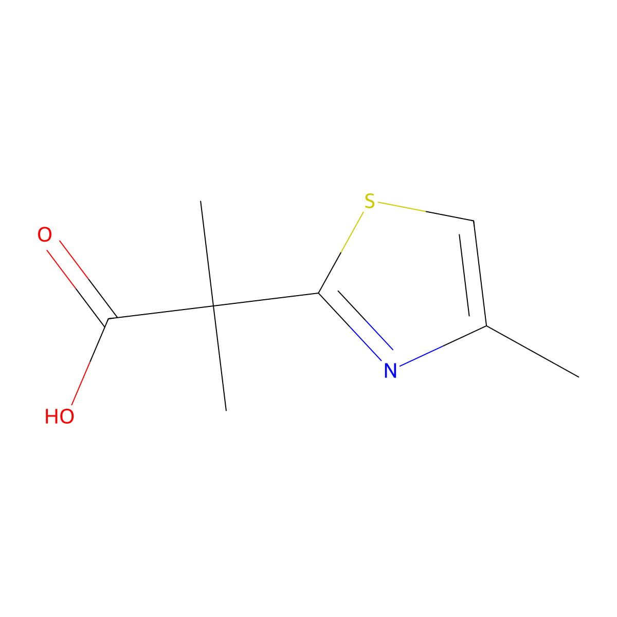 2-Methyl-2-(4-methyl-1,3-thiazol-2-yl)propanoic acid molecular structure, CAS 1508358-01-7
