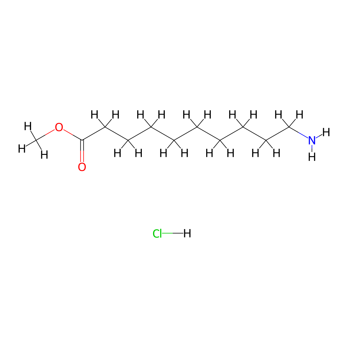 Methyl 10-aminodecanoate hydrochloride molecular structure, CAS 150840-94-1