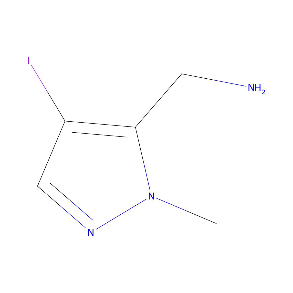 (4-Iodo-1-methyl-1H-pyrazol-5-yl)methanamine molecular structure, CAS 1508480-48-5