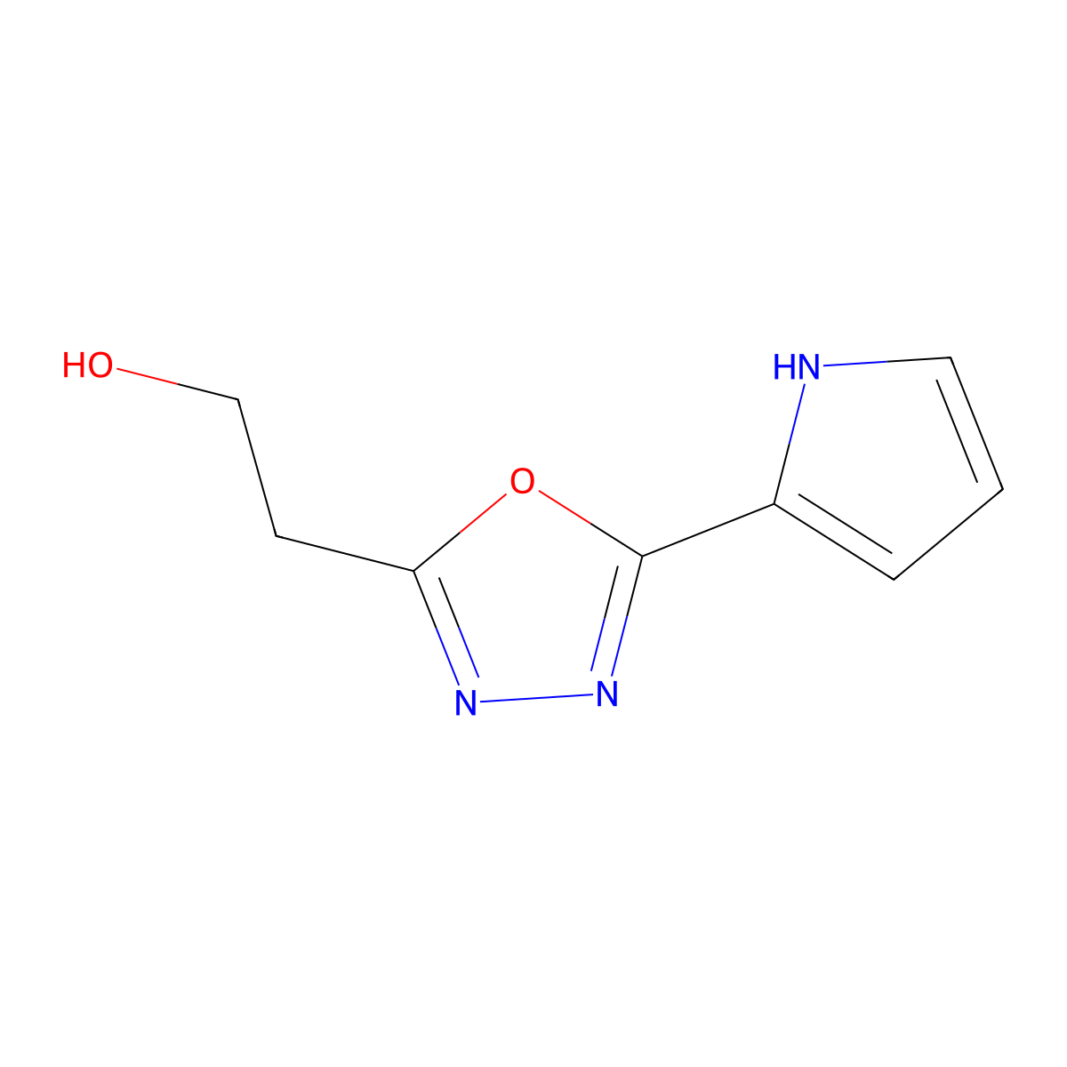 2-[5-(1H-pyrrol-2-yl)-1,3,4-oxadiazol-2-yl]ethan-1-ol molecular structure, CAS 1508538-10-0