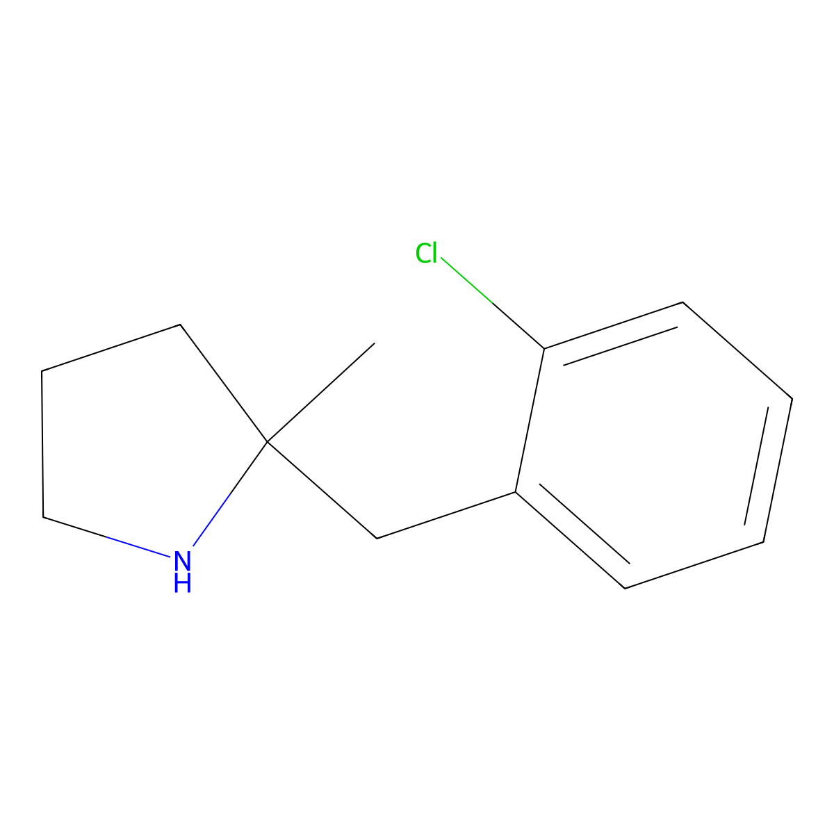 2-[(2-Chlorophenyl)methyl]-2-methylpyrrolidine molecular structure, CAS 1508591-05-6