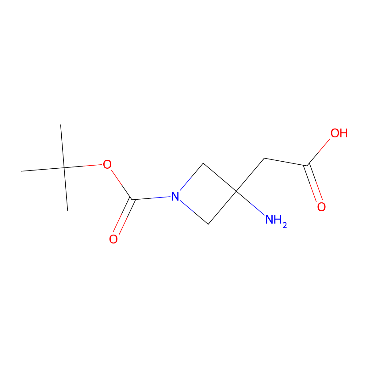 2-{3-Amino-1-[(tert-butoxy)carbonyl]azetidin-3-yl}acetic acid molecular structure, CAS 1508644-03-8