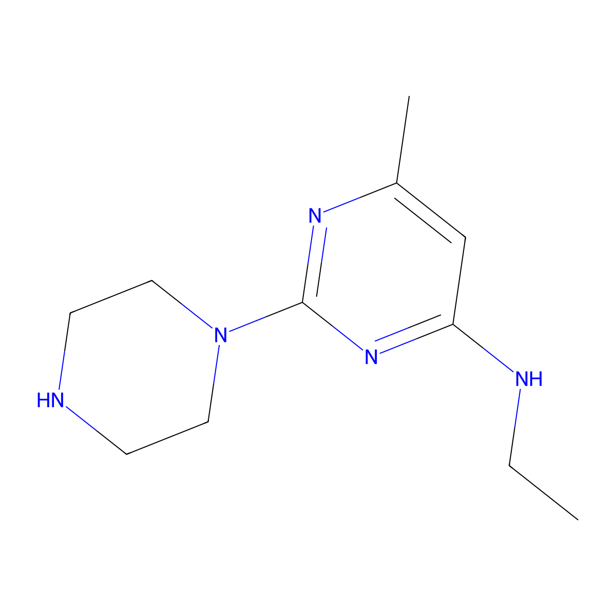 N-ethyl-6-methyl-2-(piperazin-1-yl)pyrimidin-4-amine molecular structure, CAS 1508726-51-9