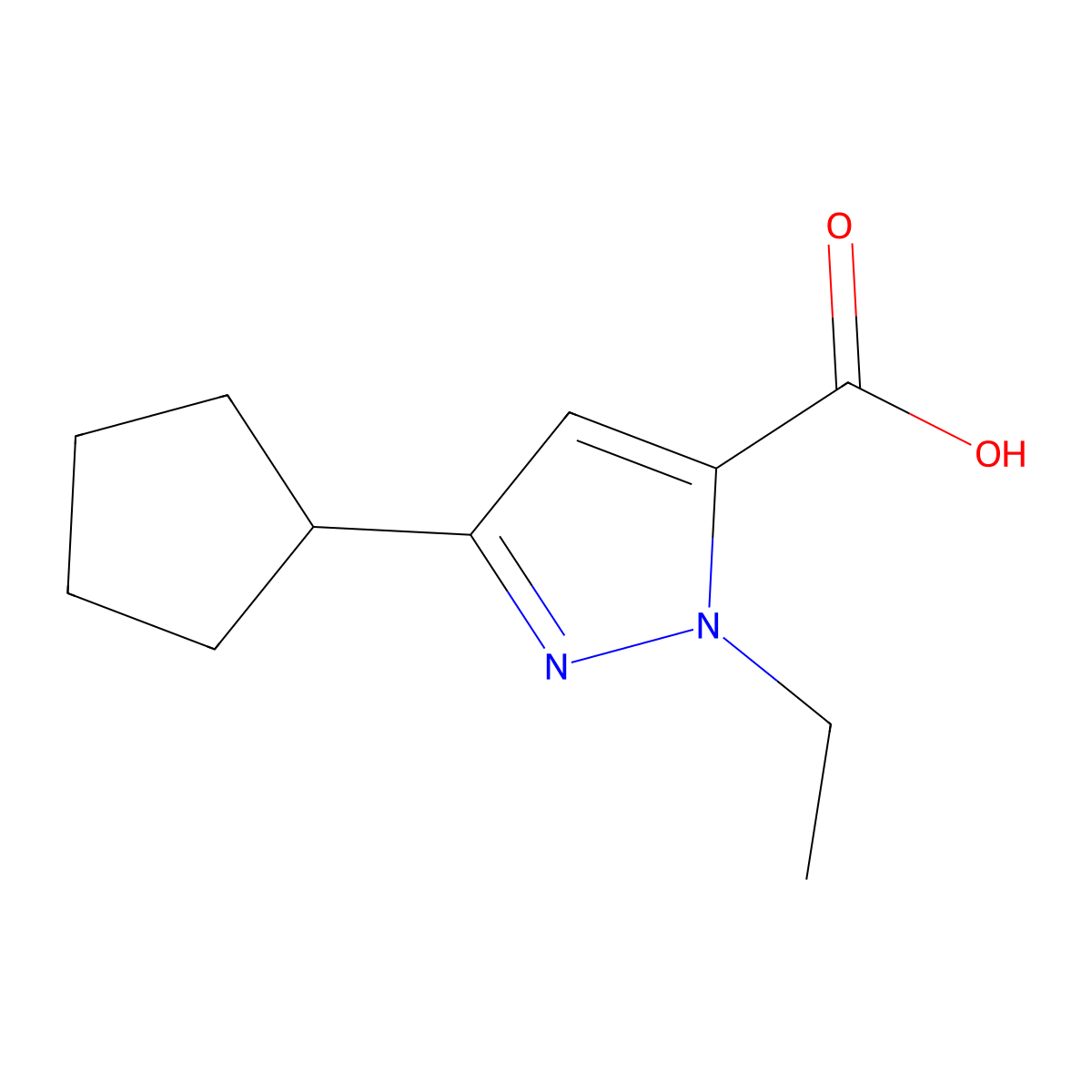 3-Cyclopentyl-1-ethyl-1H-pyrazole-5-carboxylic acid molecular structure, CAS 1508735-38-3