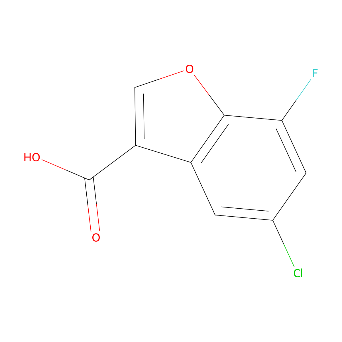 5-Chloro-7-fluoro-1-benzofuran-3-carboxylic acid molecular structure, CAS 1508825-77-1