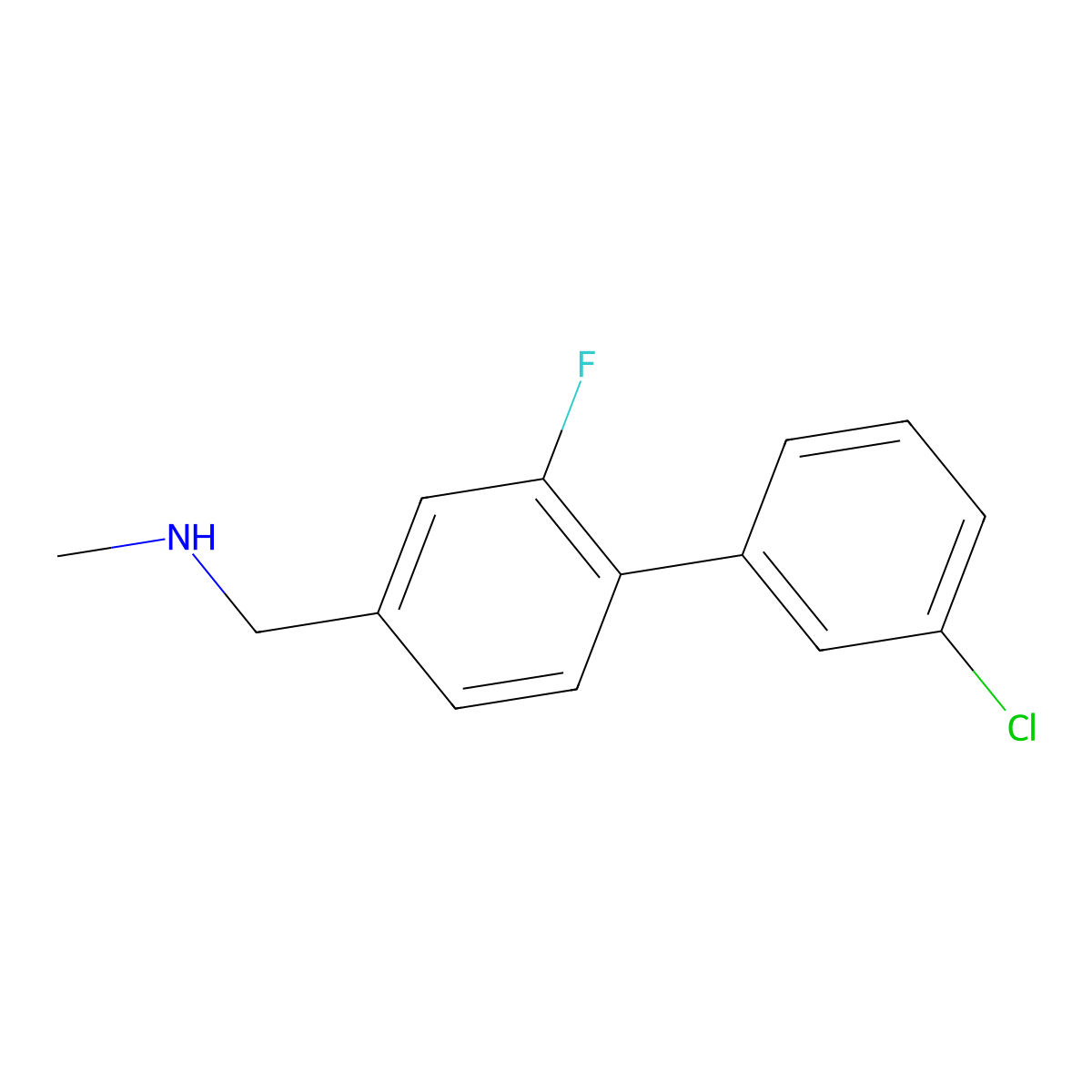 {[4-(3-Chlorophenyl)-3-fluorophenyl]methyl}(methyl)amine molecular structure, CAS 1508978-10-6