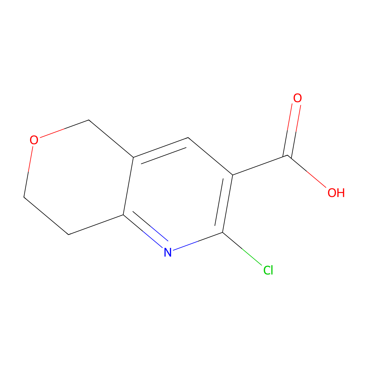 2-chloro-5H,7H,8H-pyrano(4,3-b)pyridine-3-carboxylic acid molecular structure, CAS 1509078-81-2