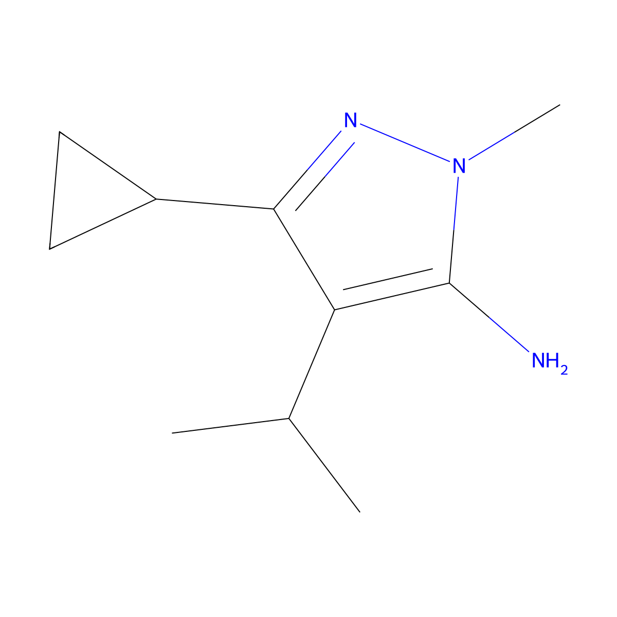 3-Cyclopropyl-1-methyl-4-(propan-2-yl)-1H-pyrazol-5-amine molecular structure, CAS 1509344-54-0