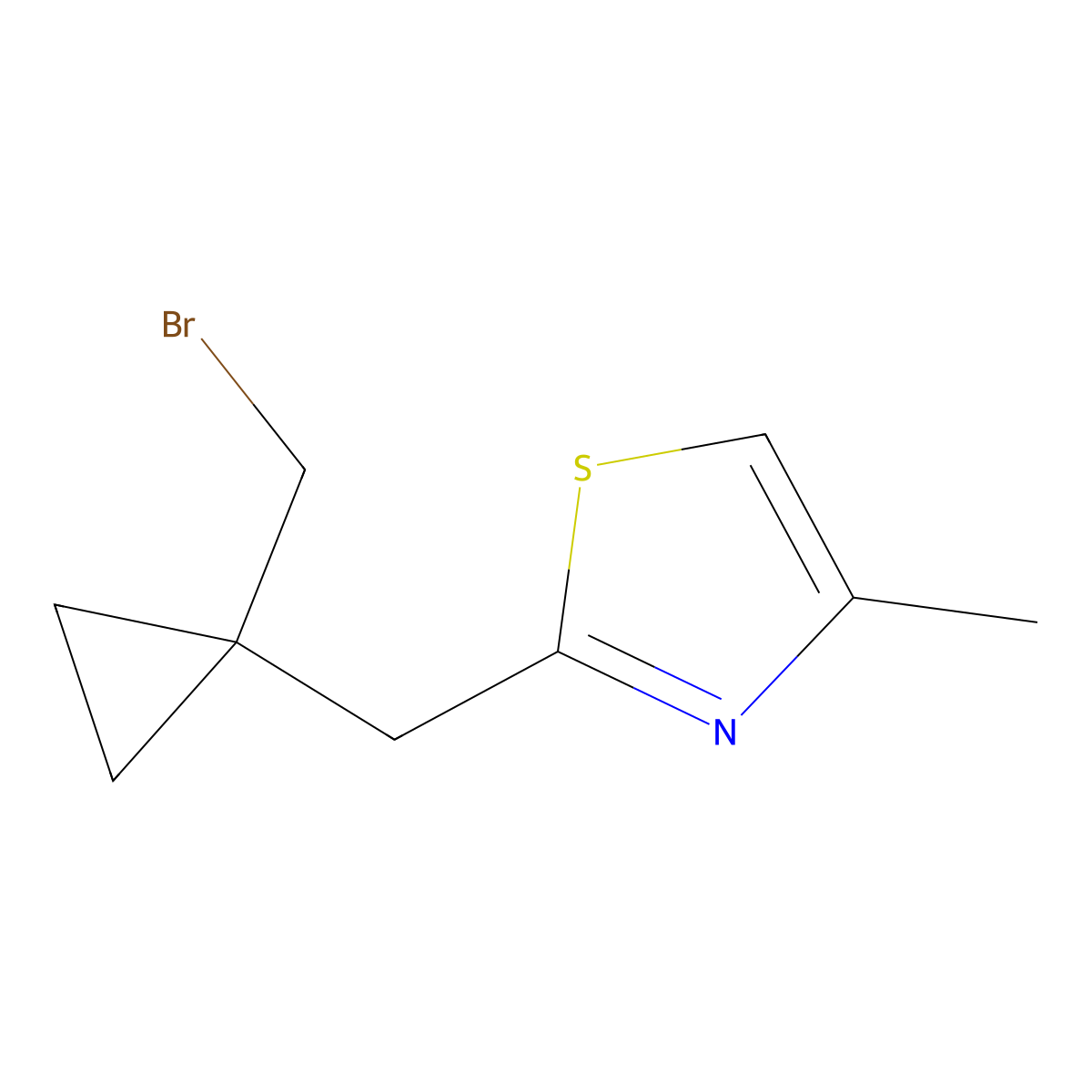 2-{[1-(Bromomethyl)cyclopropyl]methyl}-4-methyl-1,3-thiazole molecular structure, CAS 1509368-00-6