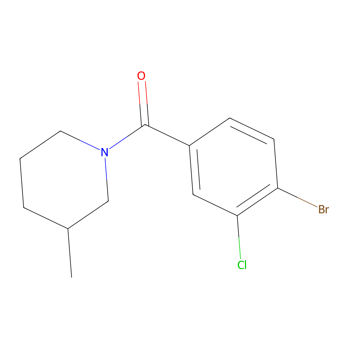 (4-Bromo-3-chlorophenyl)(3-methyl-1-piperidinyl)methanone molecular structure, CAS 1509372-38-6