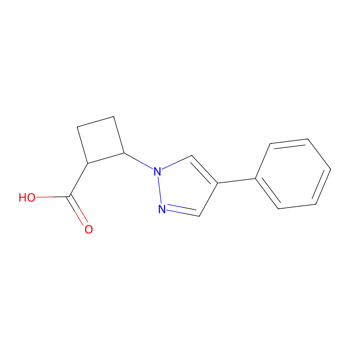 2-(4-phenyl-1H-pyrazol-1-yl)cyclobutane-1-carboxylic acid molecular structure, CAS 1509418-55-6