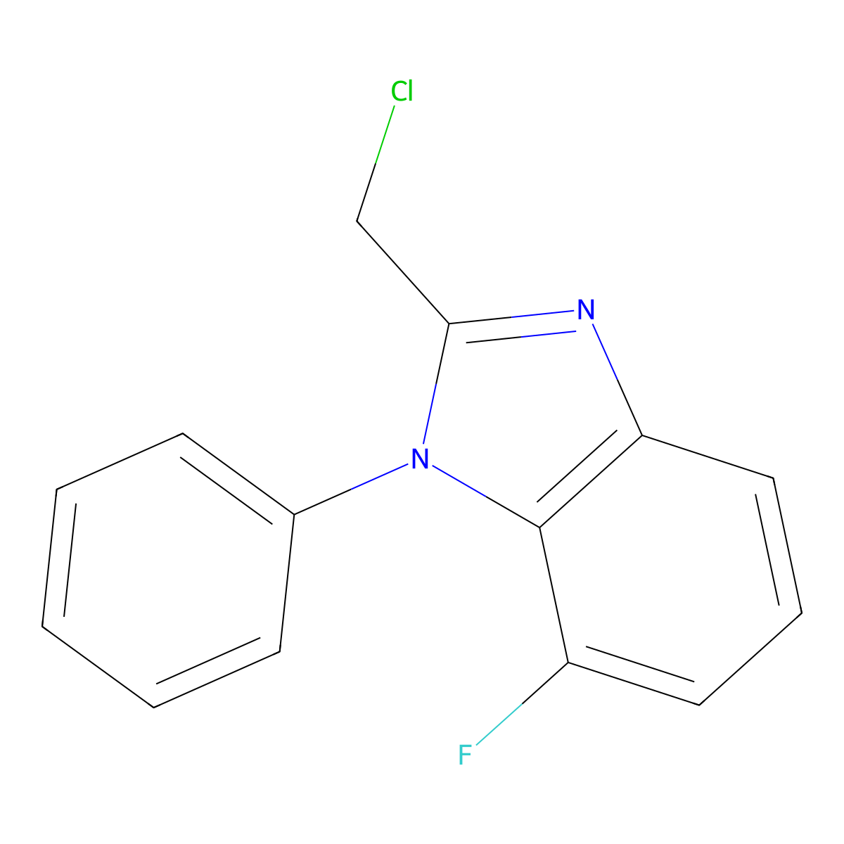 2-(chloromethyl)-7-fluoro-1-phenyl-1H-1,3-benzodiazole molecular structure, CAS 1509479-44-0