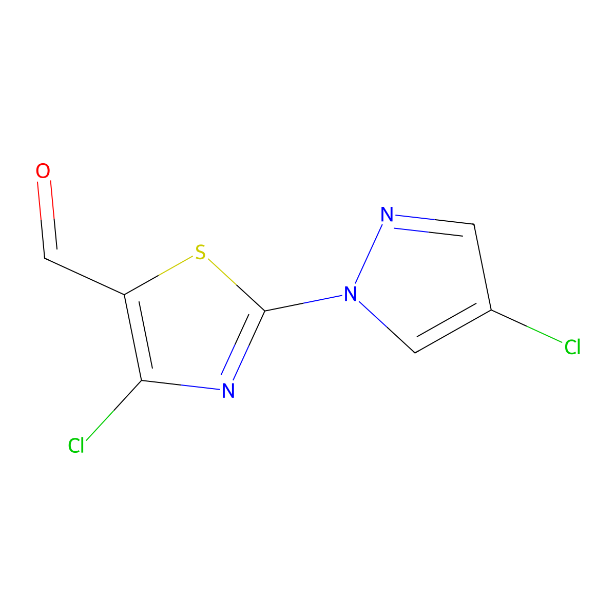 4-Chloro-2-(4-chloro-1H-pyrazol-1-yl)-1,3-thiazole-5-carbaldehyde molecular structure, CAS 1509537-58-9