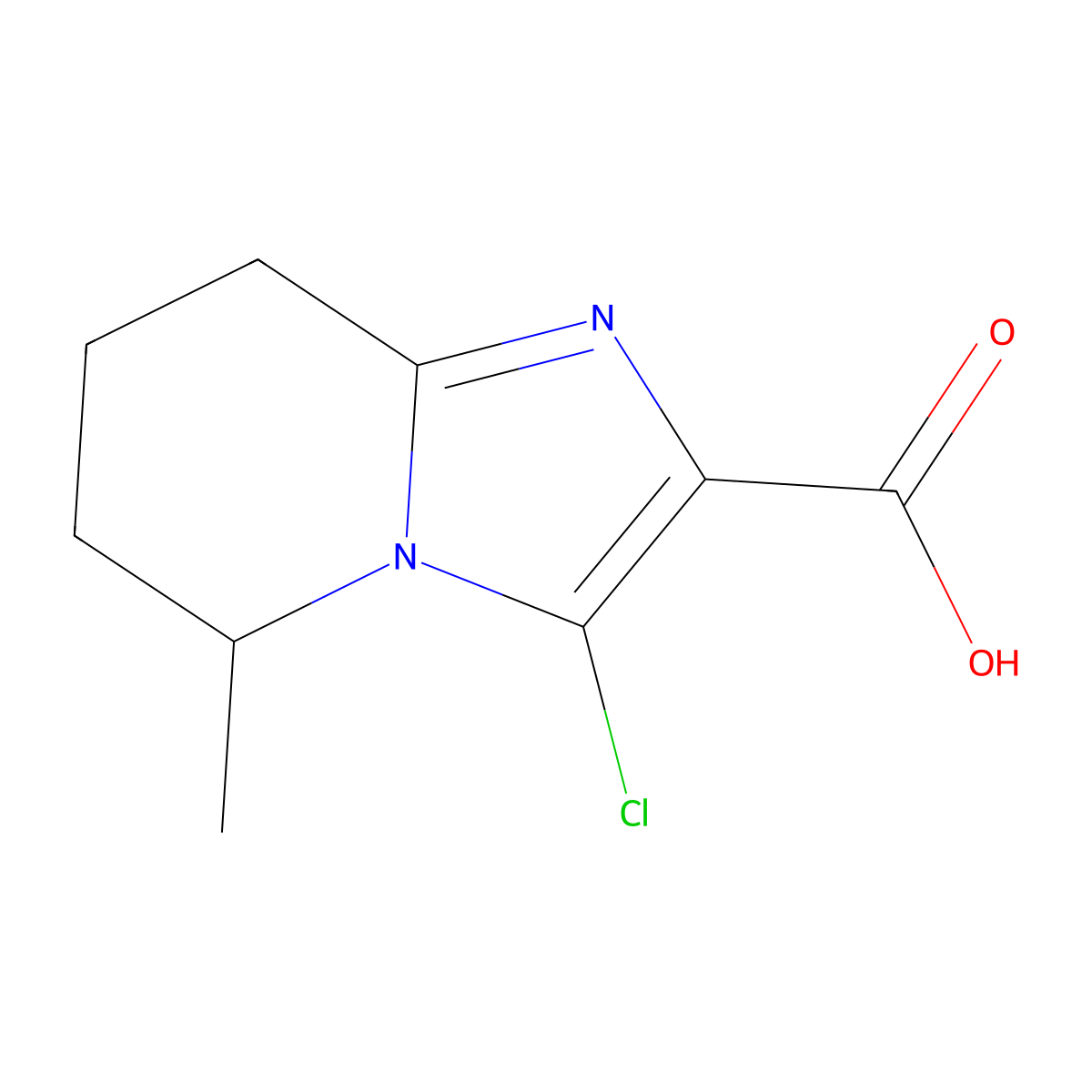3-chloro-5-methyl-5H,6H,7H,8H-imidazo[1,2-a]pyridine-2-carboxylic acid molecular structure, CAS 1509609-24-8