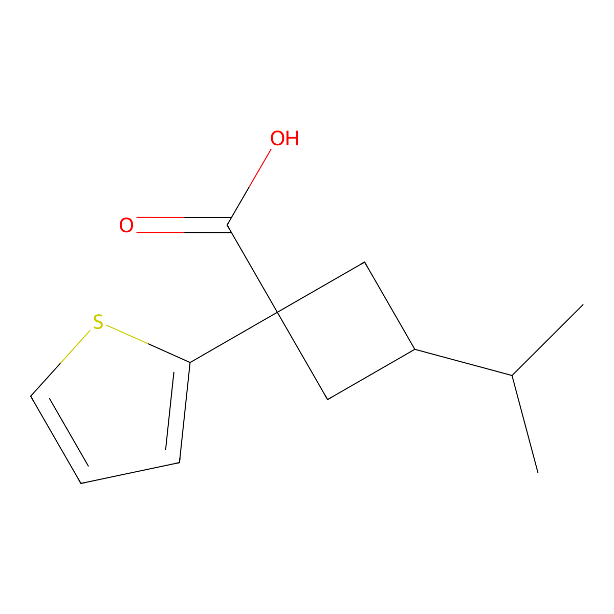 3-(Propan-2-yl)-1-(thiophen-2-yl)cyclobutane-1-carboxylic acid molecular structure, CAS 1509663-85-7