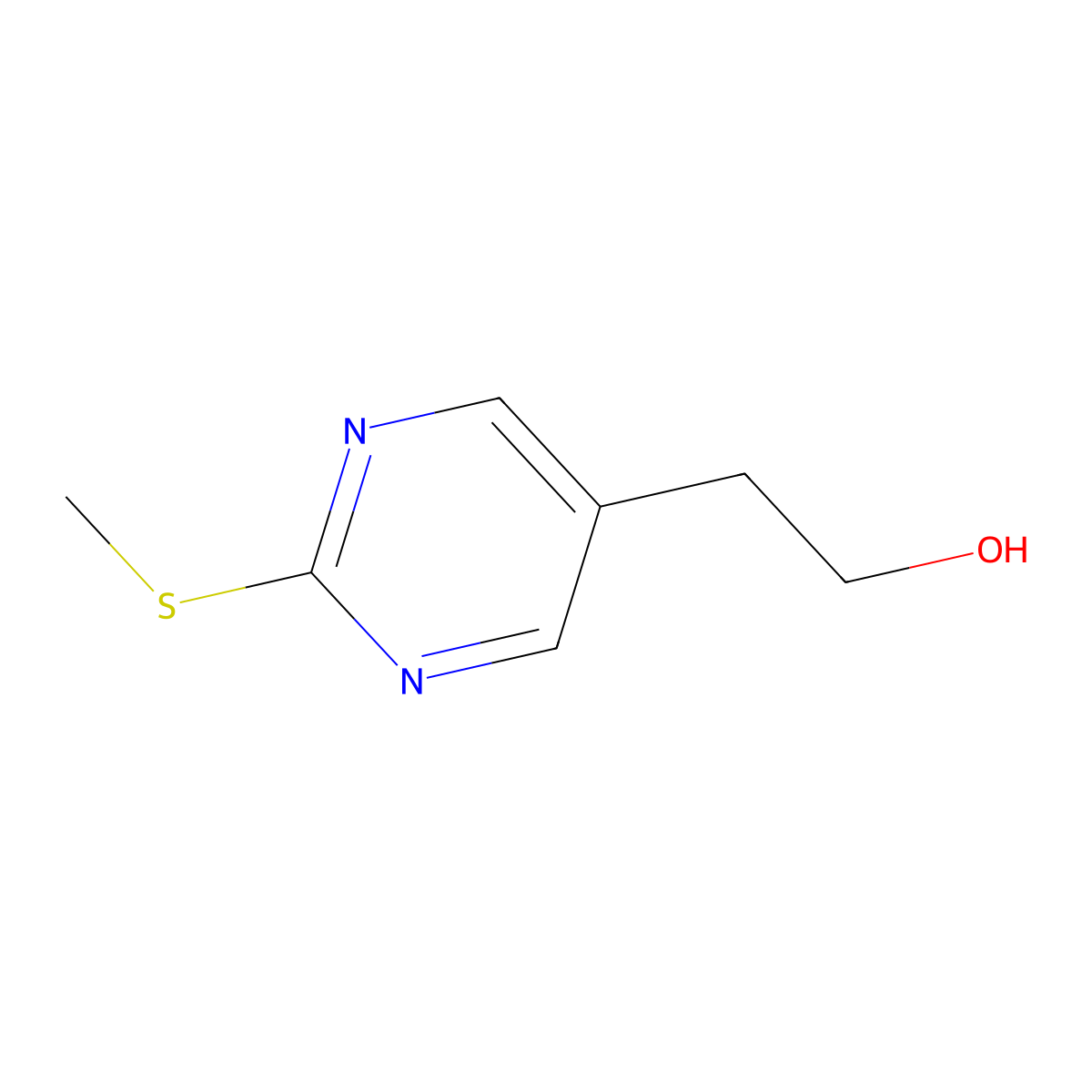 2-[2-(Methylsulfanyl)pyrimidin-5-yl]ethan-1-ol molecular structure, CAS 1509678-16-3
