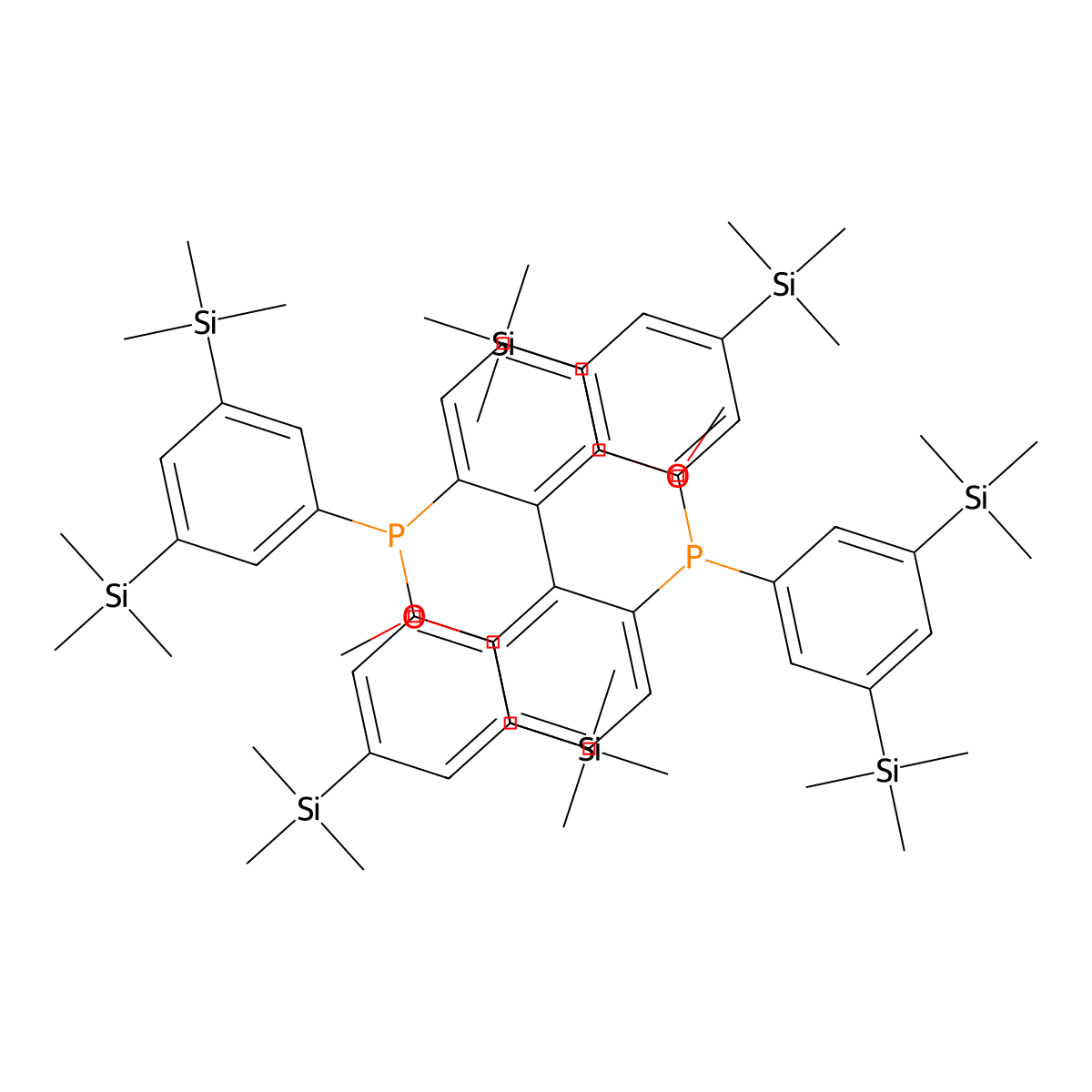 (R)-(6,6'-Dimethoxy-[1,1'-biphenyl]-2,2'-diyl)bis(bis(3,5-bis(trimethylsilyl)phenyl)phosphine) molecular structure, CAS 150971-37-2