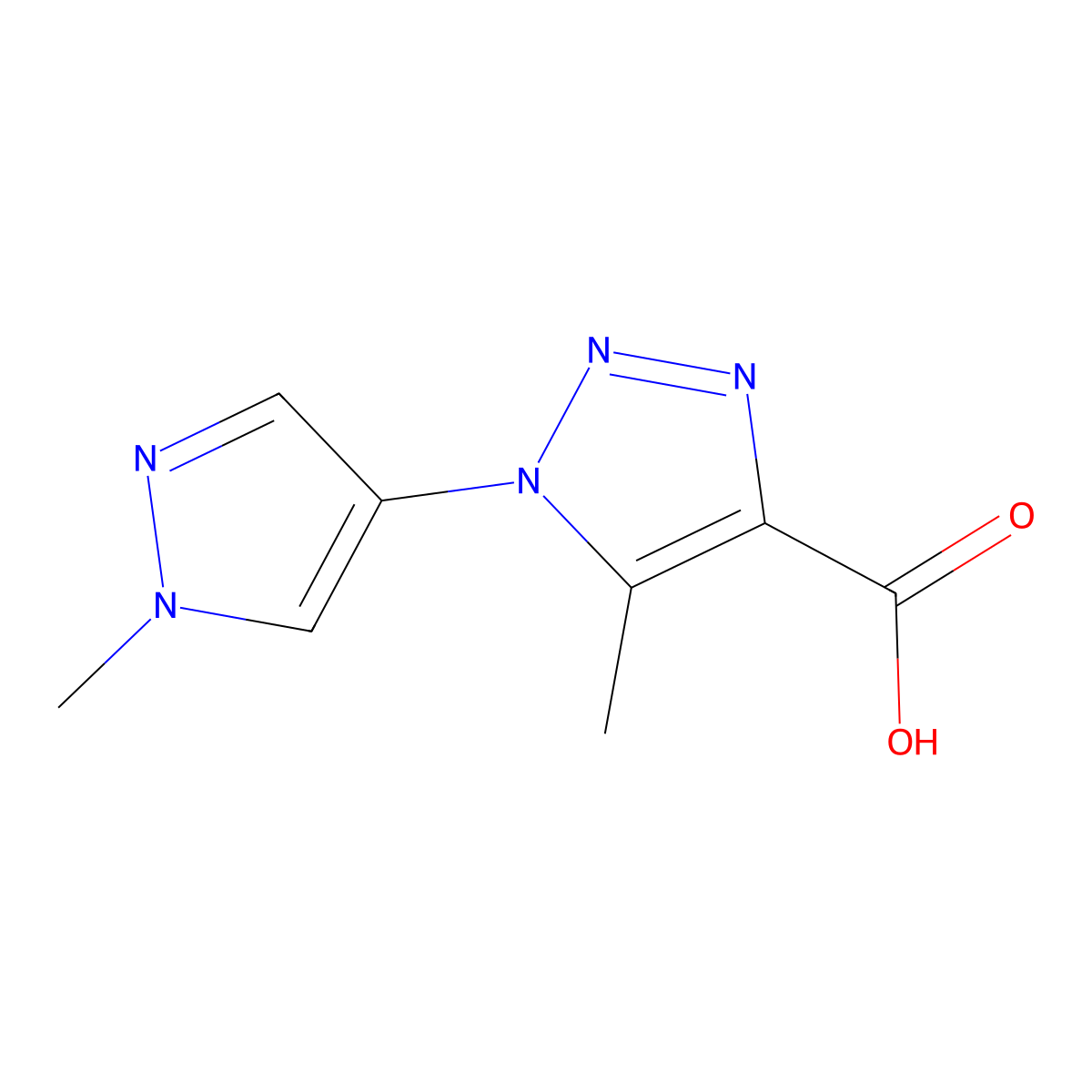 5-methyl-1-(1-methyl-1H-pyrazol-4-yl)-1H-1,2,3-triazole-4-carboxylic acid molecular structure, CAS 1509755-61-6