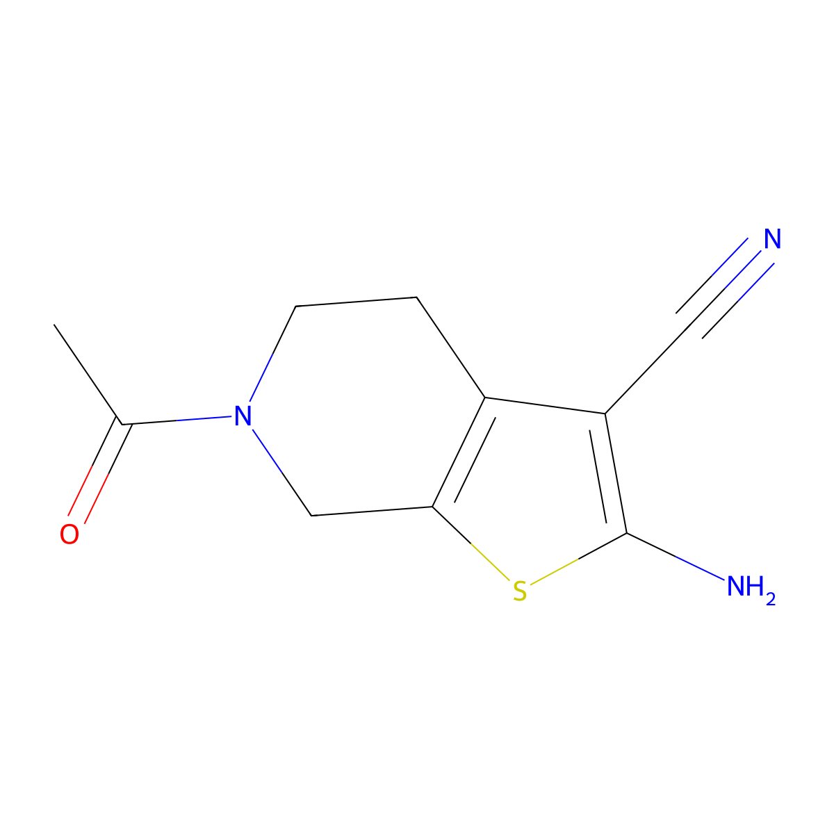 6-acetyl-2-amino-4H,5H,6H,7H-thieno[2,3-c]pyridine-3-carbonitrile molecular structure, CAS 150986-84-8