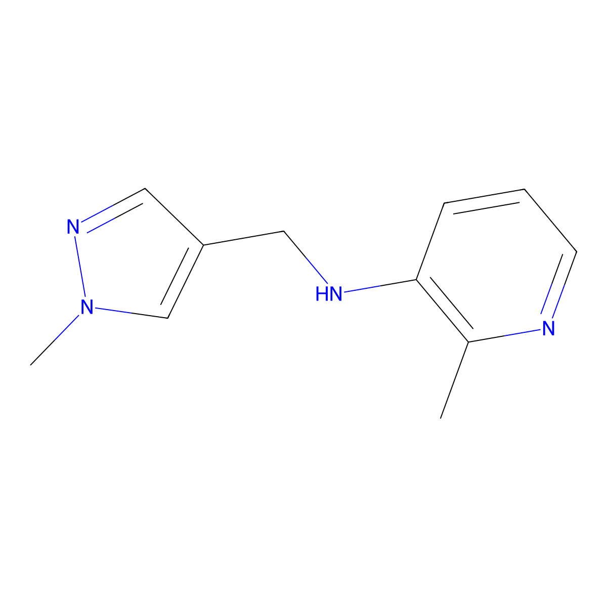 2-Methyl-N-[(1-methyl-1H-pyrazol-4-yl)methyl]pyridin-3-amine molecular structure, CAS 1509876-45-2