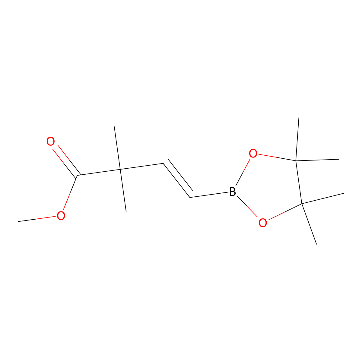 (E)-methyl 2,2-dimethyl-4-(4,4,5,5-tetramethyl-1,3,2-dioxaborolan-2-yl)but-3-enoate molecular structure, CAS 1509899-49-3