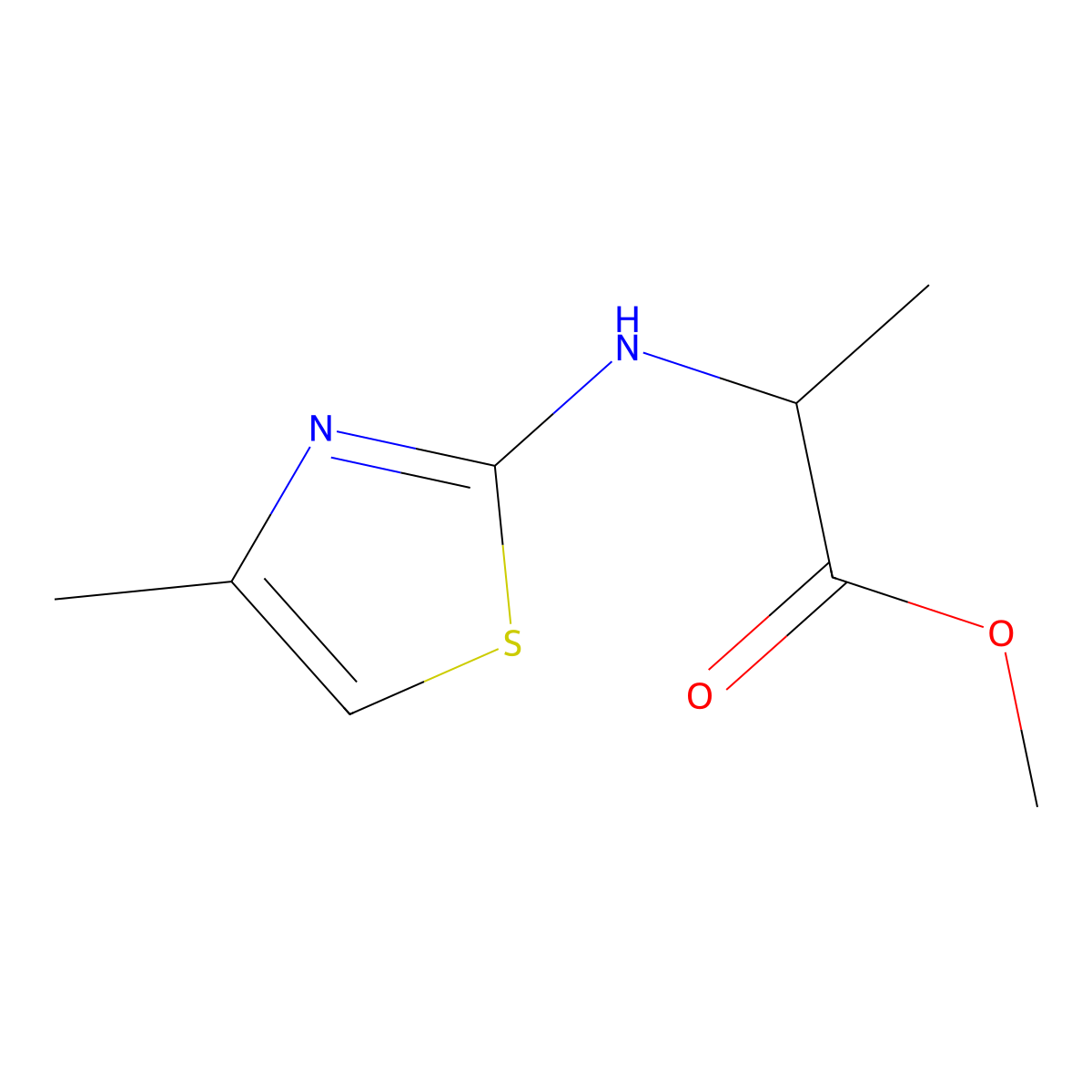 Methyl 2-[(4-methyl-1,3-thiazol-2-yl)amino]propanoate molecular structure, CAS 1509920-20-0