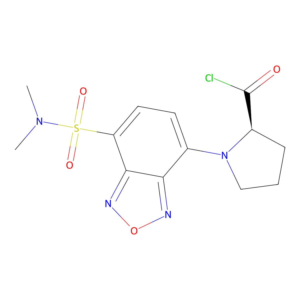 (2R)-1-(7-((Dimethylamino)sulfonyl)-2,1,3-benzoxadiazol-4-yl)-2-pyrrolidinecarbonyl chloride molecular structure, CAS 150993-62-7