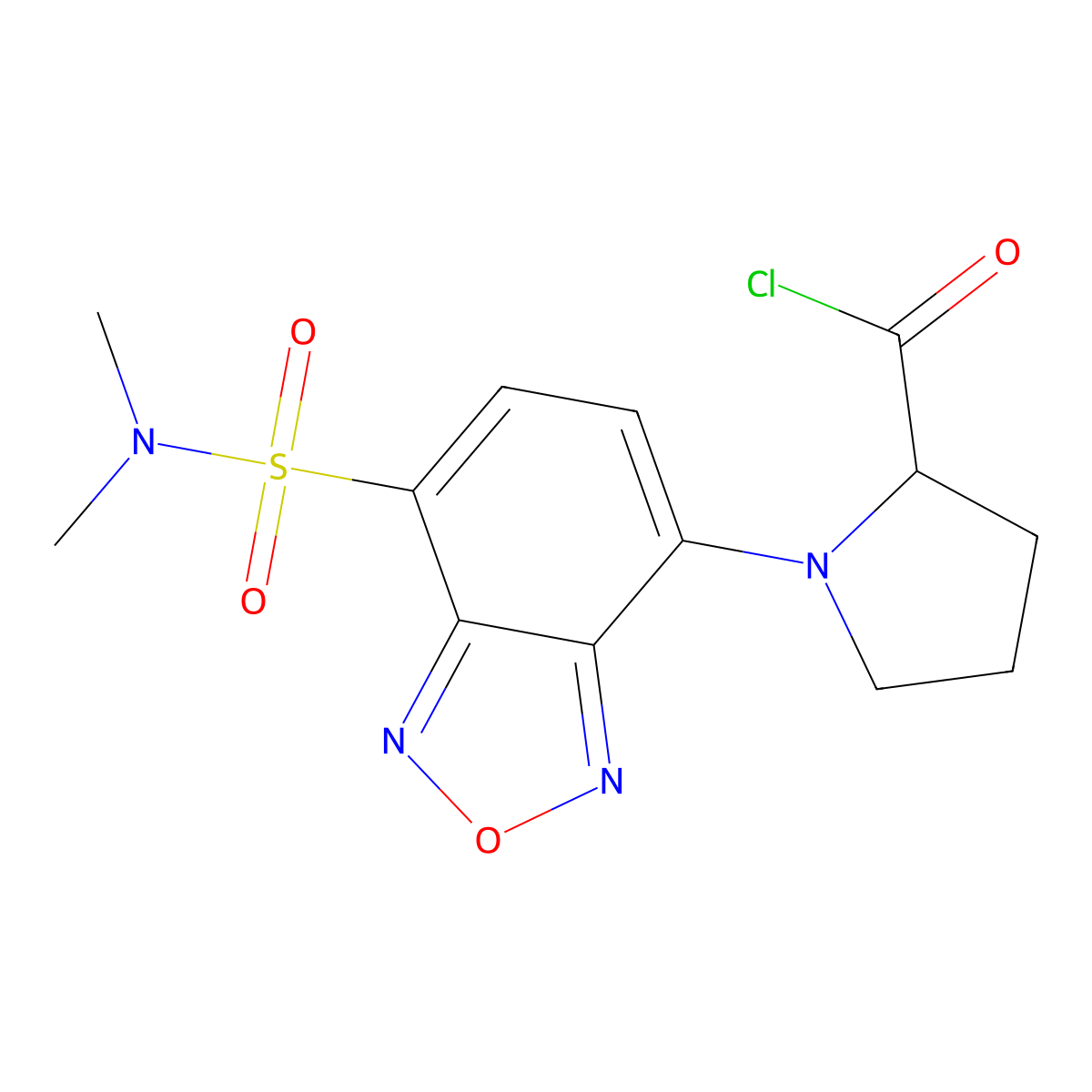 2-Pyrrolidinecarbonyl chloride, 1-(7-((dimethylamino)sulfonyl)-2,1,3-benzoxadiazol-4-yl)-, (S)- molecular structure, CAS 150993-63-8