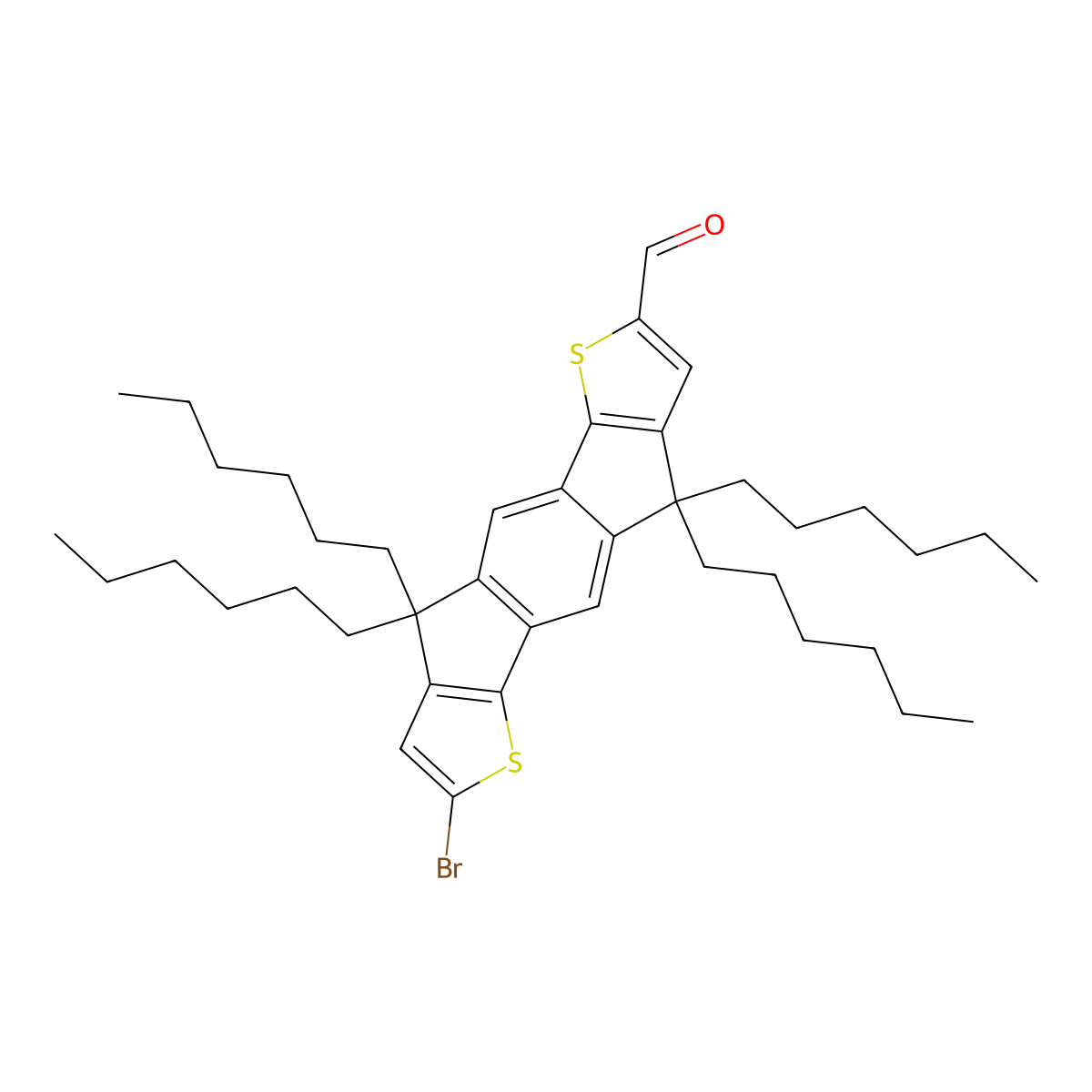 7-Bromo-4,4,9,9-tetrahexyl-4,9-dihydro-s-indaceno[1,2-b:5,6-b']dithiophene-2-carbaldehyde molecular structure, CAS 1509939-05-2