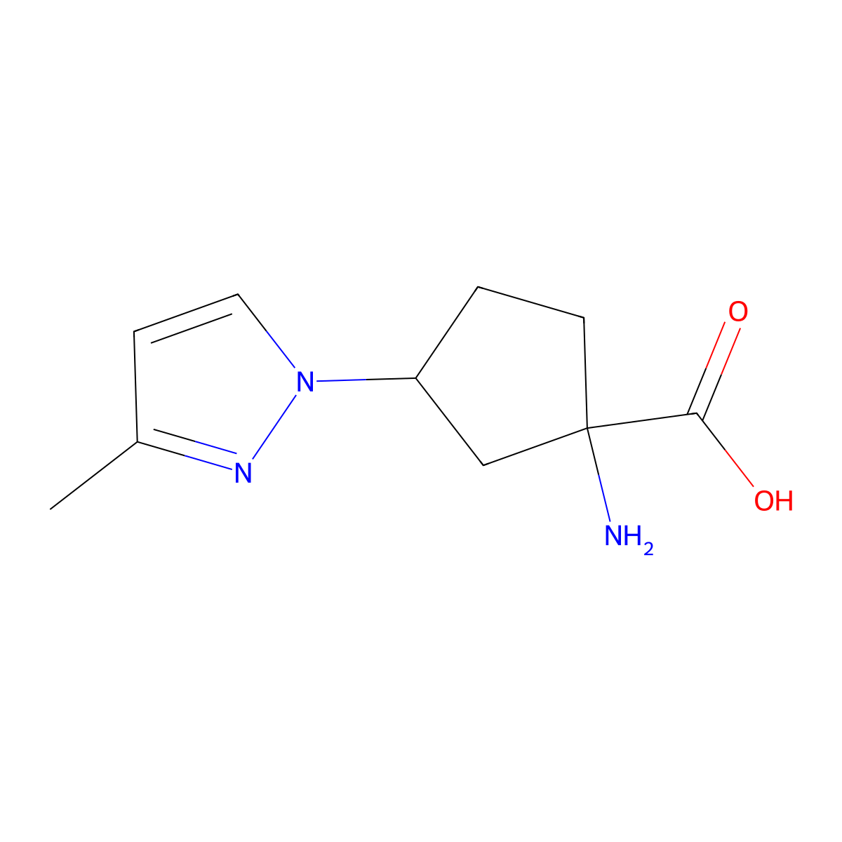 1-amino-3-(3-methyl-1H-pyrazol-1-yl)cyclopentane-1-carboxylic acid molecular structure, CAS 1509962-62-2