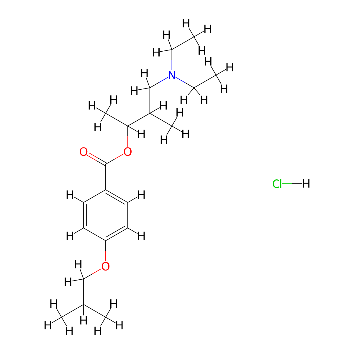 Benzoic acid, 4-(2-methylpropoxy)-, 3-(diethylamino)-1,2-dimethylpropyl ester, hydrochloride (1:1) molecular structure, CAS 1510-29-8