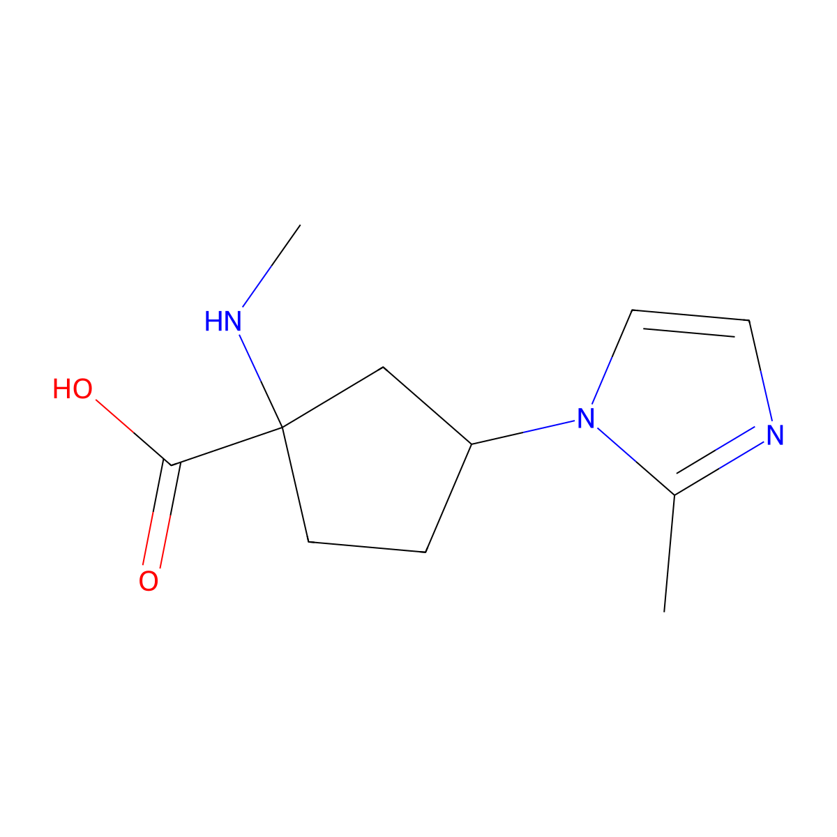 3-(2-Methyl-1h-imidazol-1-yl)-1-(methylamino)cyclopentane-1-carboxylic acid molecular structure, CAS 1510091-60-7