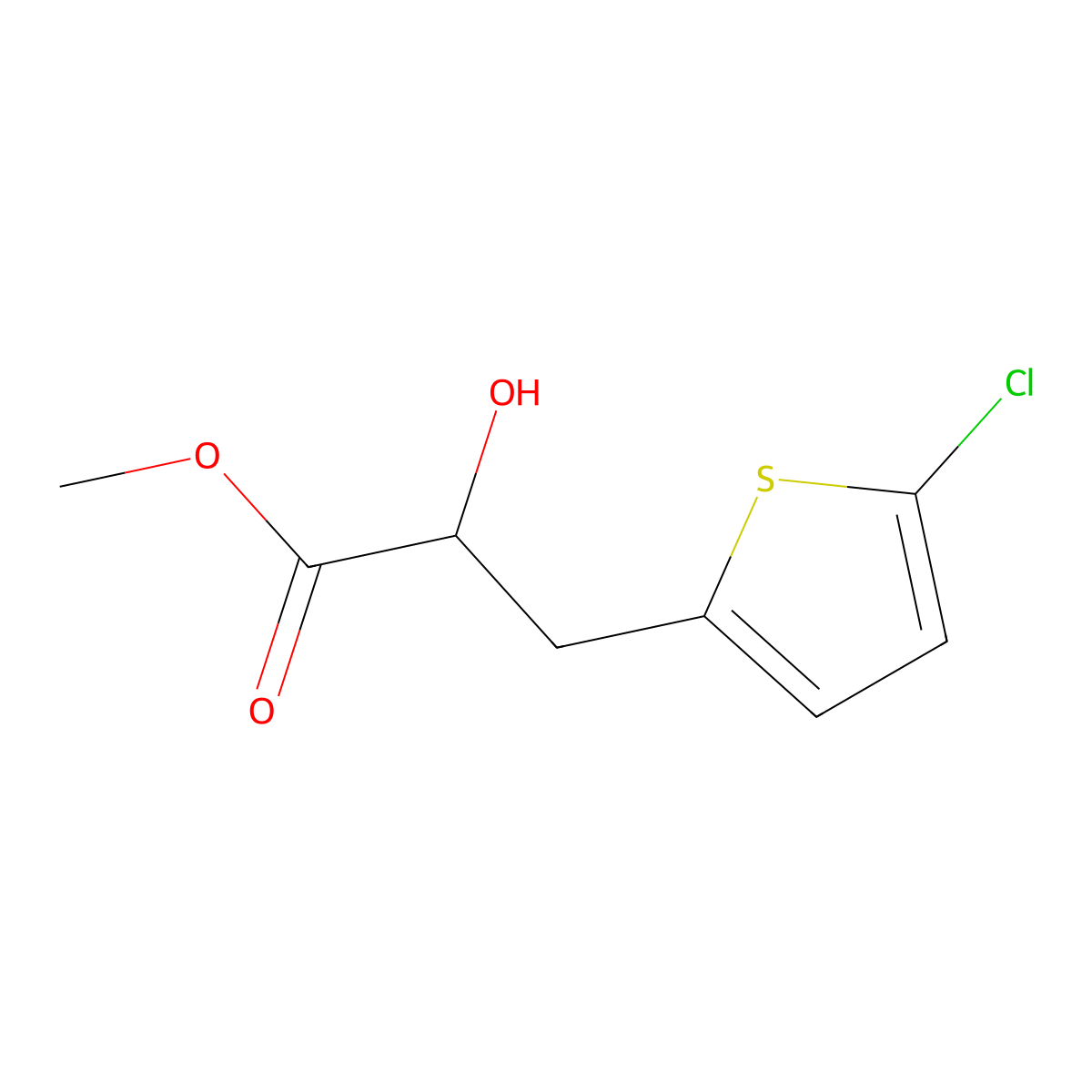 Methyl 3-(5-chlorothiophen-2-yl)-2-hydroxypropanoate molecular structure, CAS 1510195-55-7