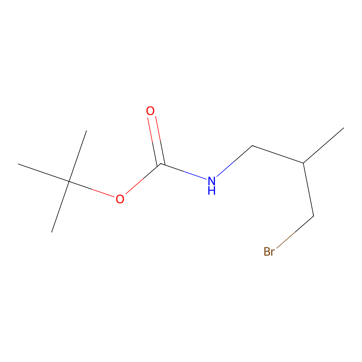 tert-butyl N-(3-bromo-2-methylpropyl)carbamate molecular structure, CAS 1510268-47-9
