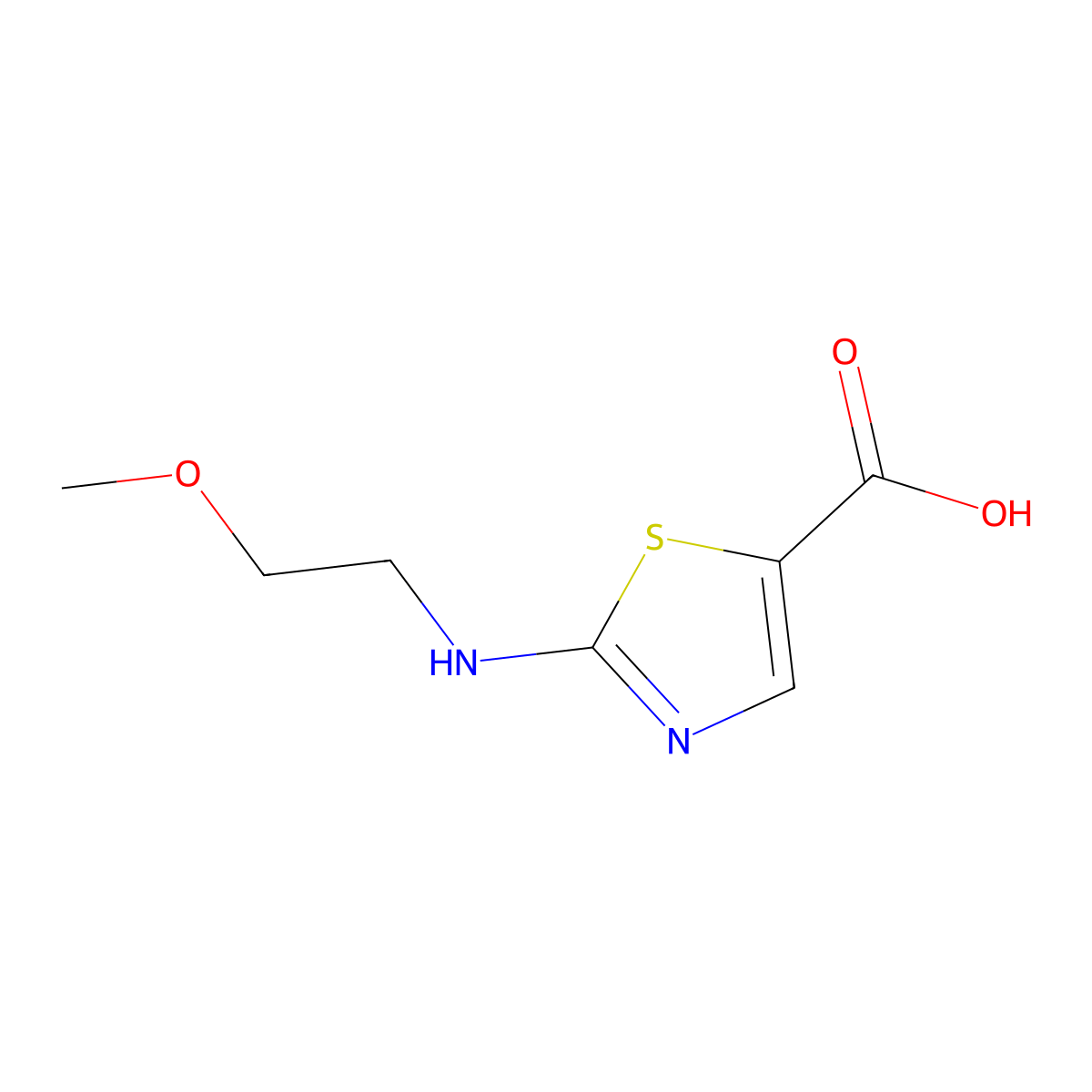 2-[(2-Methoxyethyl)amino]-1,3-thiazole-5-carboxylic acid molecular structure, CAS 1510300-58-9