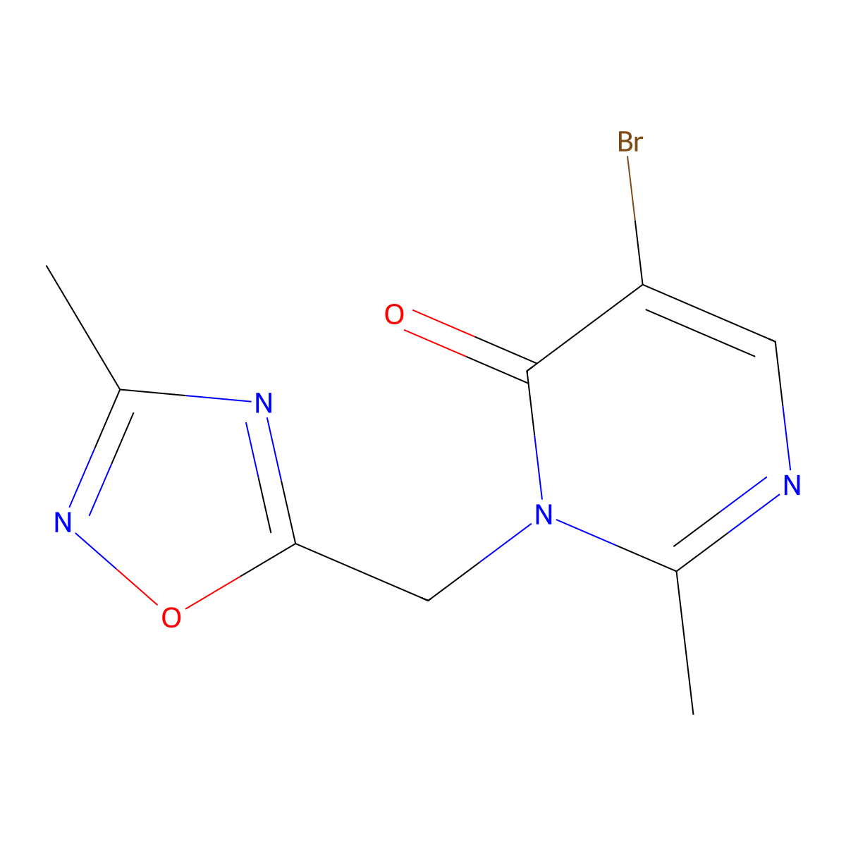 5-Bromo-2-methyl-3-[(3-methyl-1,2,4-oxadiazol-5-yl)methyl]-3,4-dihydropyrimidin-4-one molecular structure, CAS 1510311-17-7