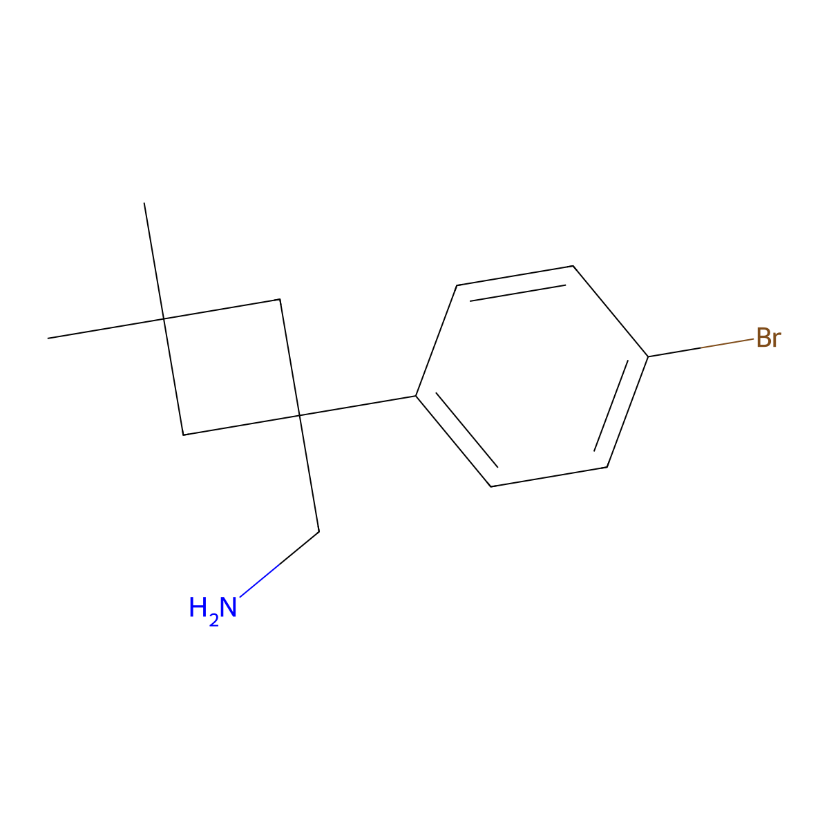 (1-(4-Bromophenyl)-3,3-dimethylcyclobutyl)methanamine molecular structure, CAS 1510317-32-4