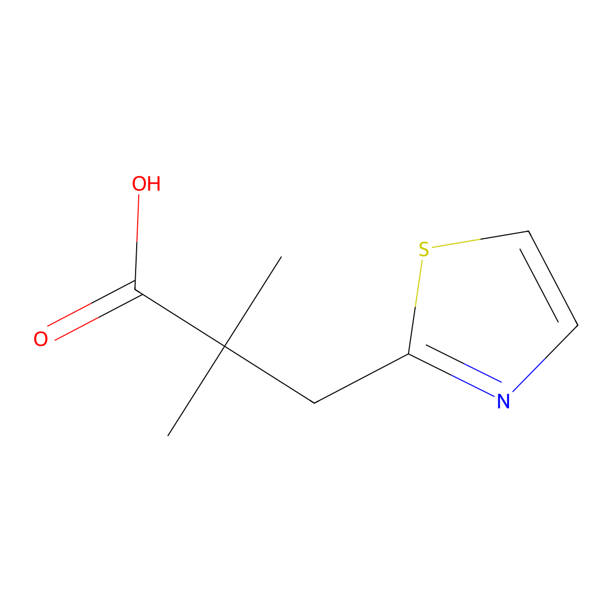 2,2-Dimethyl-3-(1,3-thiazol-2-yl)propanoic acid molecular structure, CAS 1510368-68-9