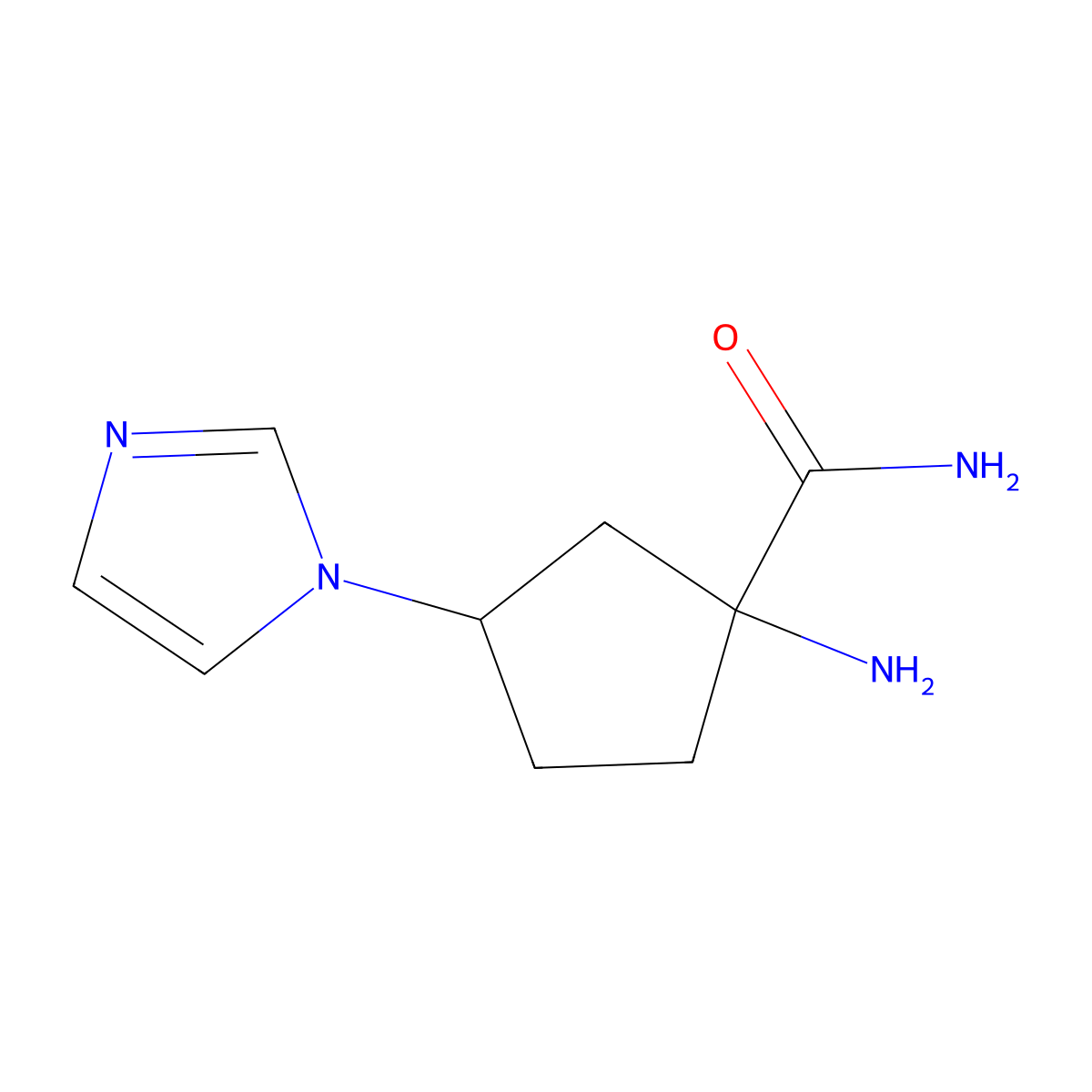 1-amino-3-(1H-imidazol-1-yl)cyclopentane-1-carboxamide molecular structure, CAS 1510472-12-4
