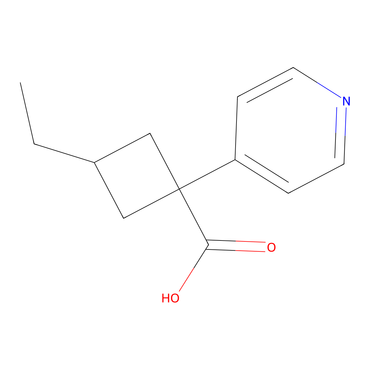 3-Ethyl-1-(pyridin-4-yl)cyclobutane-1-carboxylic acid molecular structure, CAS 1510480-95-1