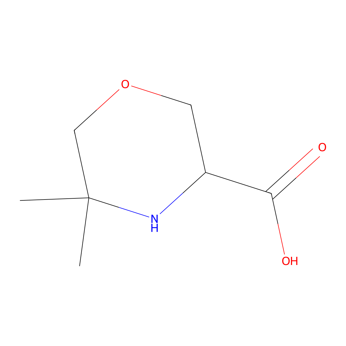 5,5-Dimethylmorpholine-3-carboxylic acid molecular structure, CAS 1510538-75-6