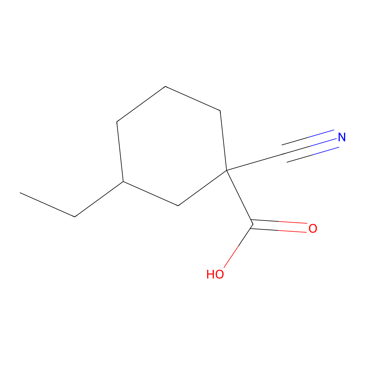 1-Cyano-3-ethylcyclohexane-1-carboxylic acid molecular structure, CAS 1510560-96-9