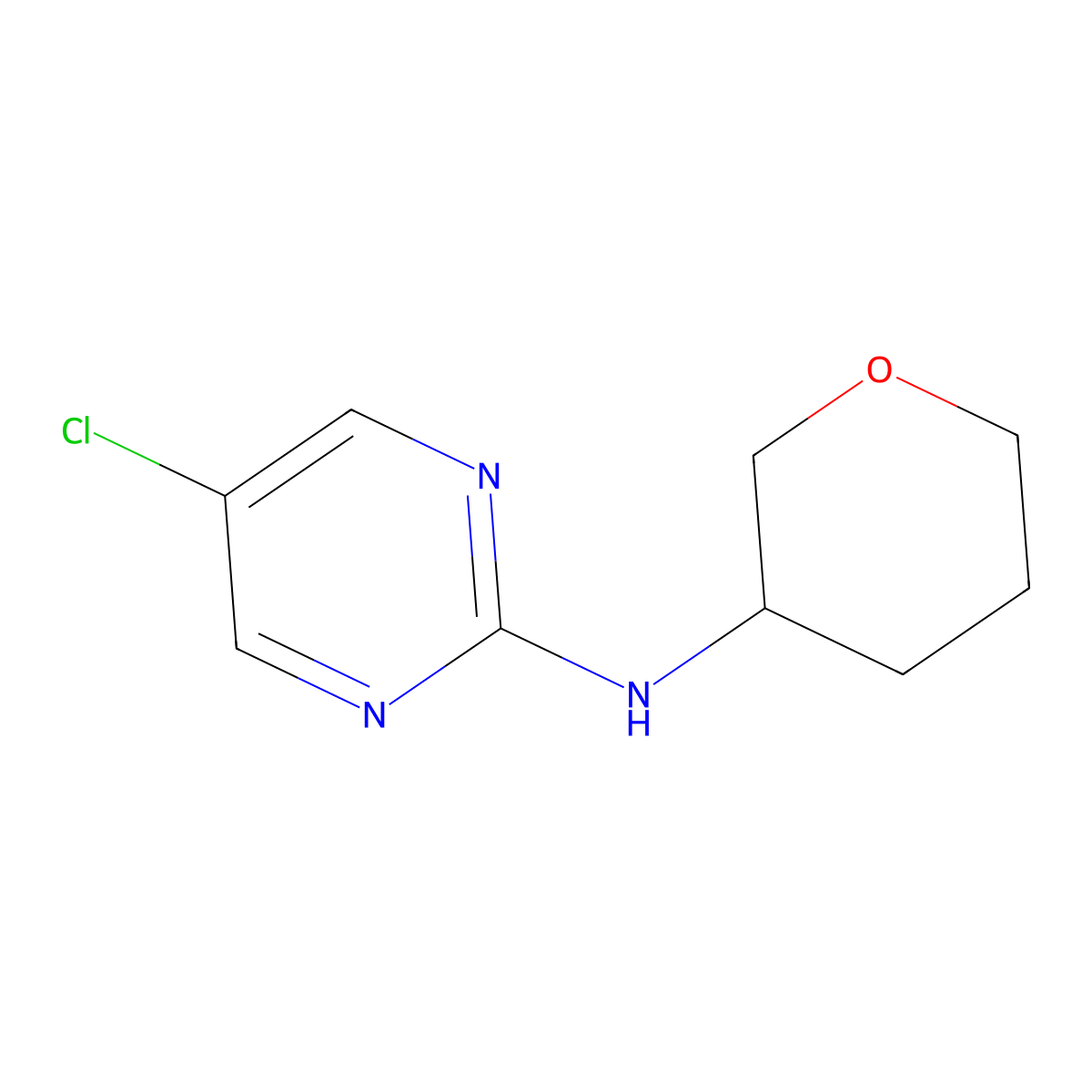 5-chloro-N-(tetrahydro-2H-pyran-3-yl)pyrimidin-2-amine molecular structure, CAS 1510581-62-0